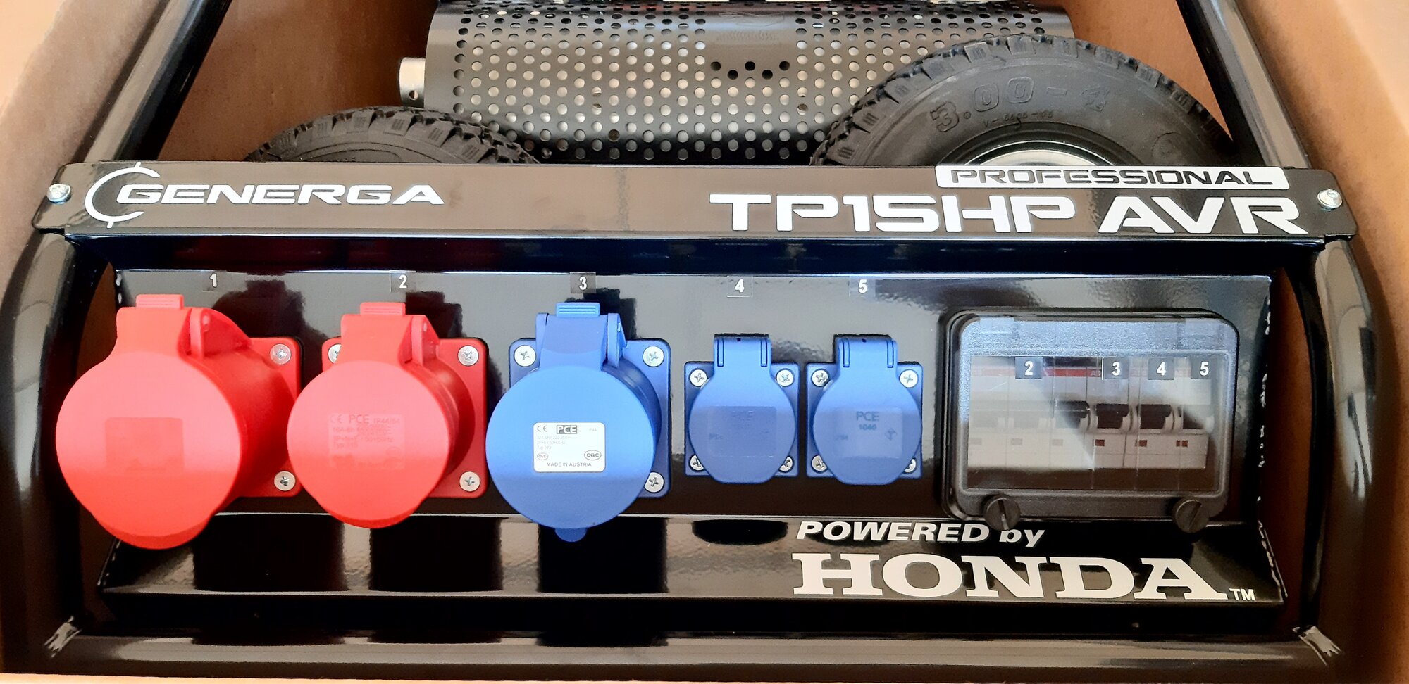 HONDA - Třífázová elektrocentrála TP 15 HP AVR s podvozkem